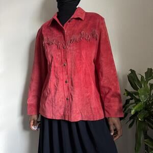 Vintage cowgirl genuine leather red Suede jacket with fringe details size 3‎